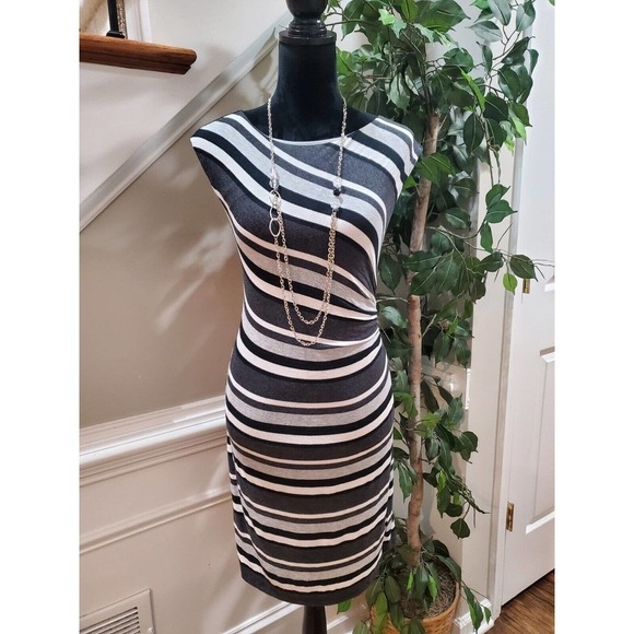 Loft Womens Gray & White Modal Round Neck Sleeveless Casual Knee Length Dress SP - Picture 12 of 12